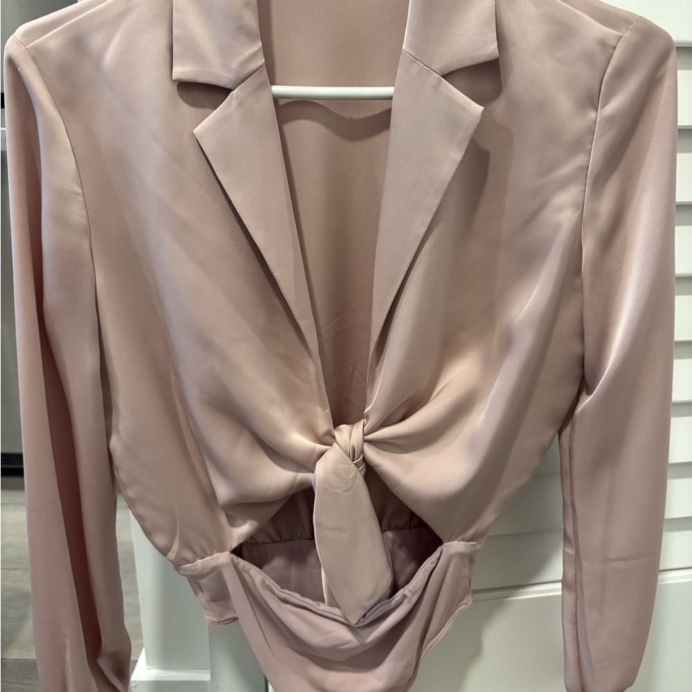 Babaton Blush Pink silk body suit